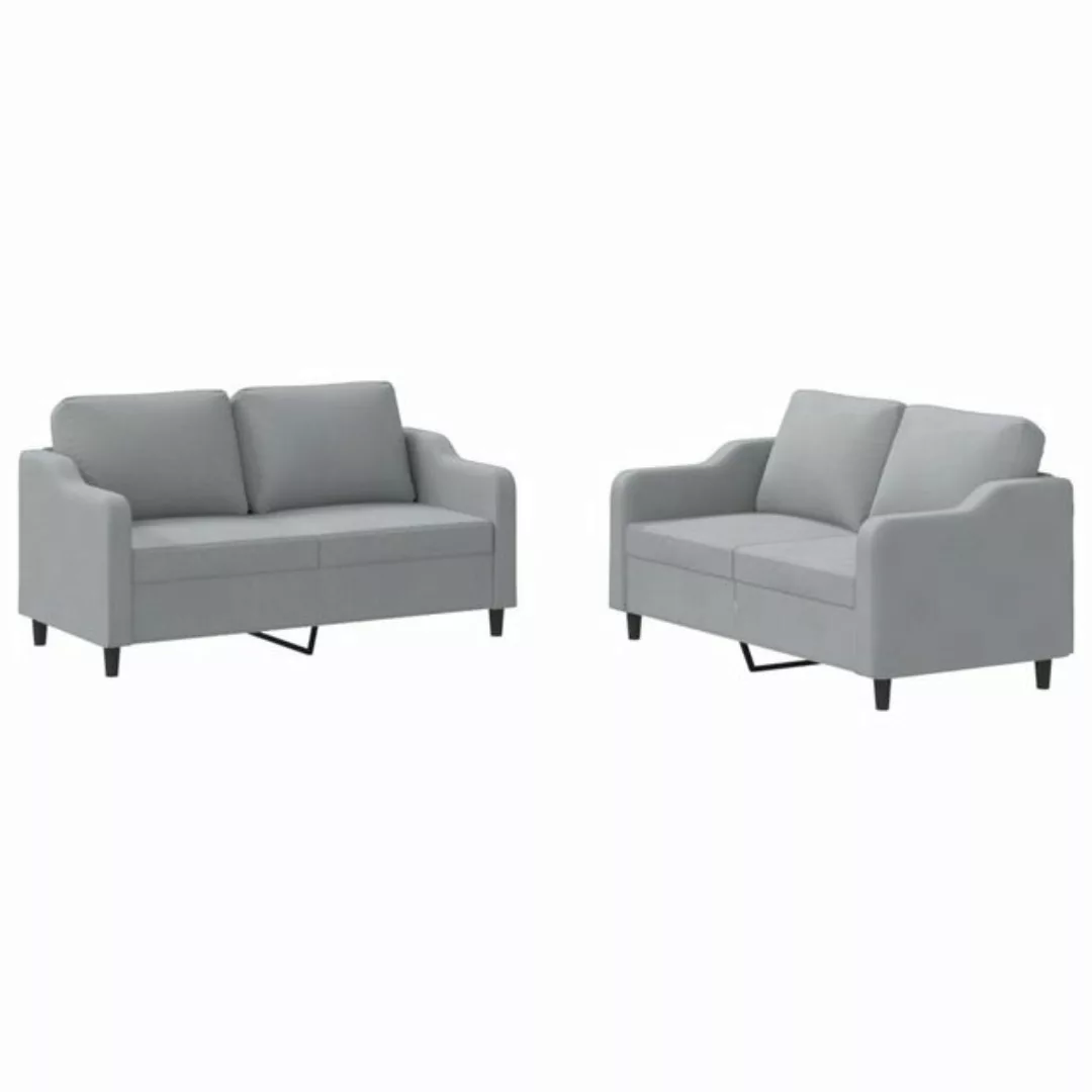 vidaXL Sofa Sofagarnitur Set mit Kissen Stoff, 2-tlg., Hellgrau günstig online kaufen