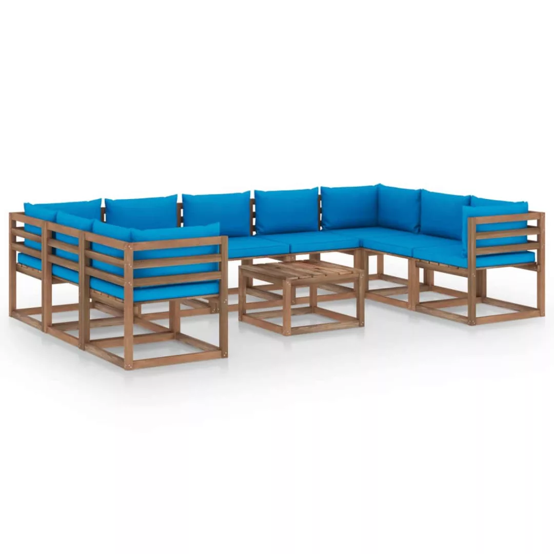 10-tlg. Garten-lounge-set Mit Hellblauen Kissen günstig online kaufen