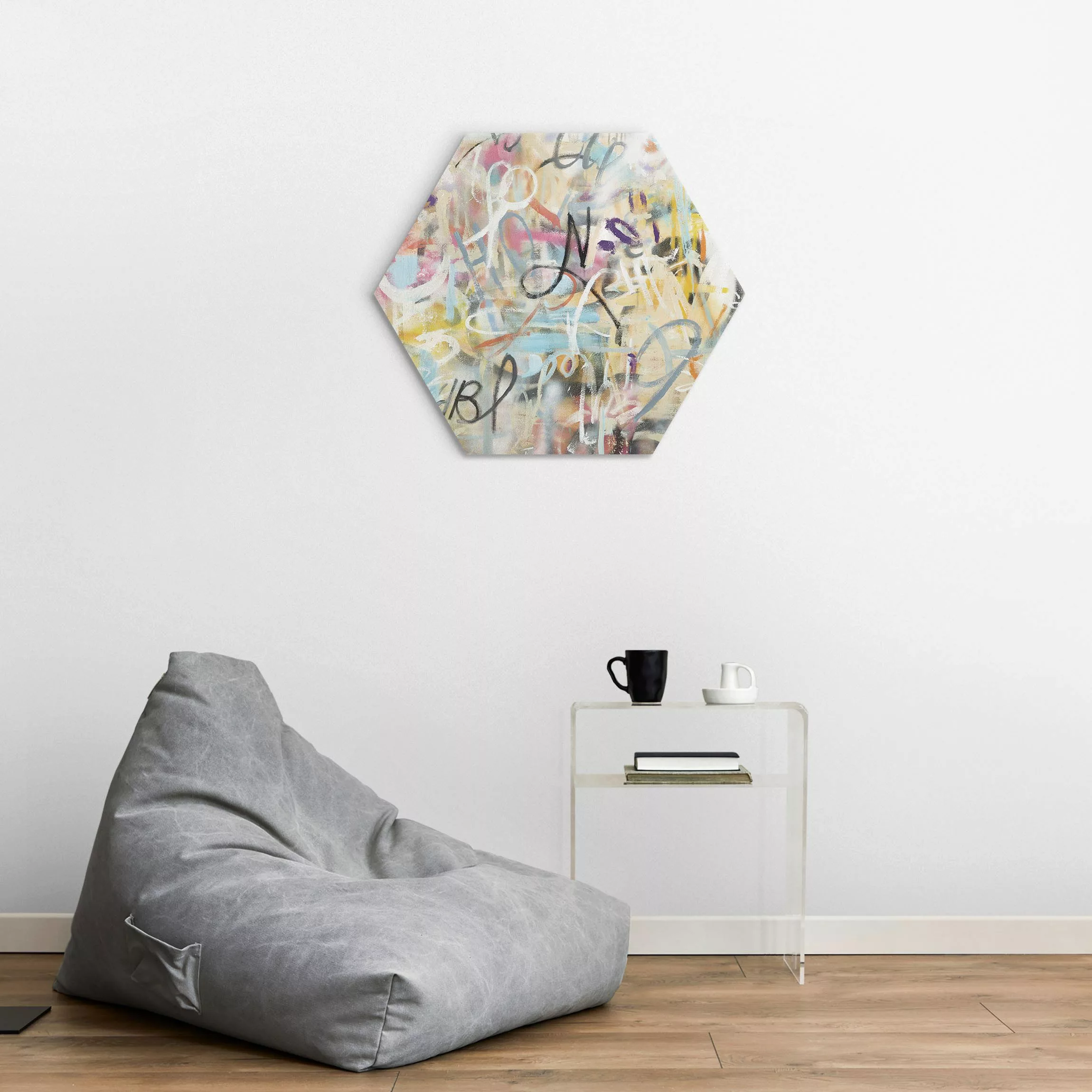 Hexagon-Alu-Dibond Bild Graffiti Freedom in Pastell günstig online kaufen