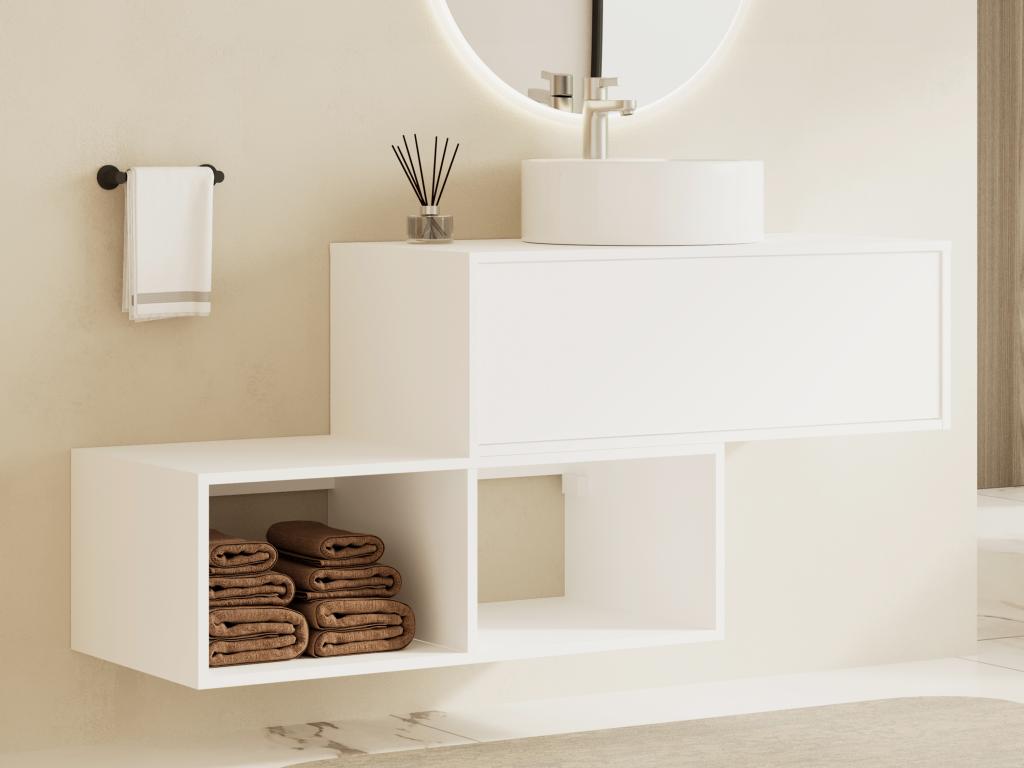 Waschbeckenunterschrank hängend mit rundem Waschbecken - 1 Schublade & 2 Ab günstig online kaufen