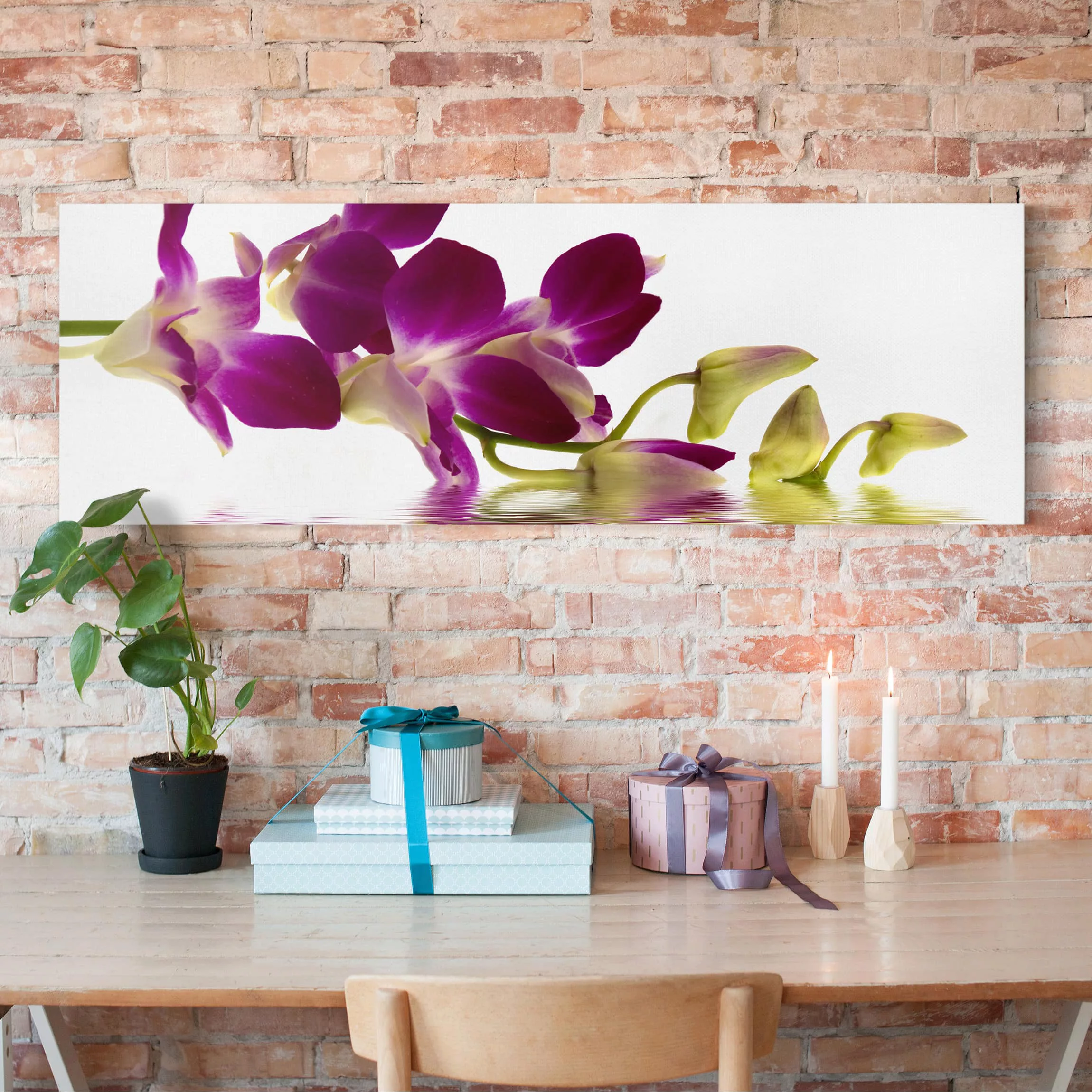 Leinwandbild Blumen - Panorama Pink Orchid Waters günstig online kaufen