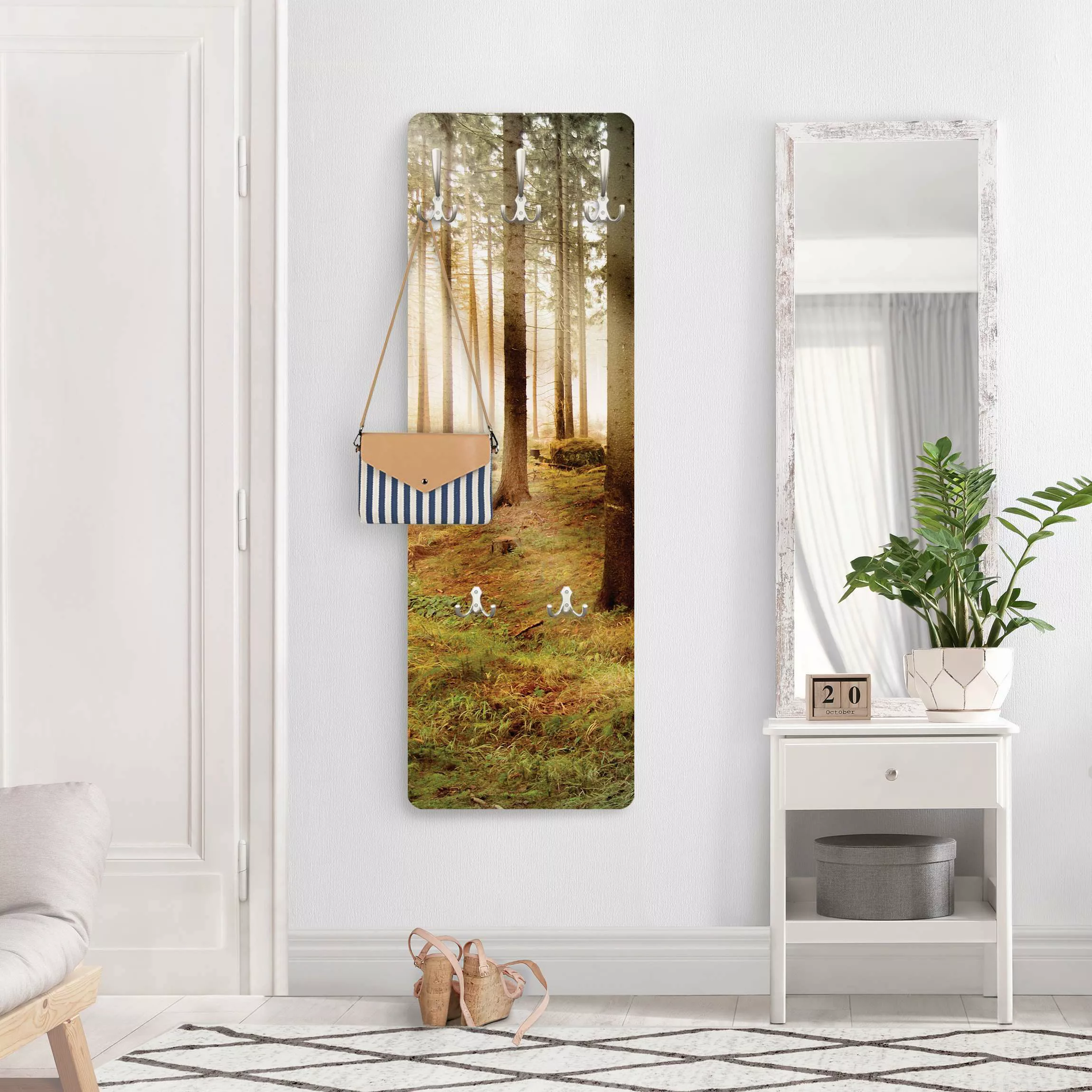 Wandgarderobe Holzpaneel Natur & Landschaft No.CA48 Morning Forest günstig online kaufen