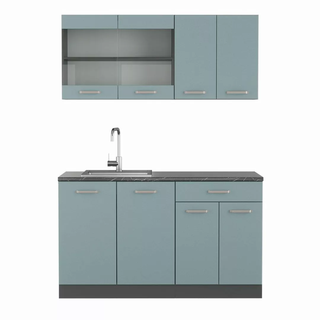 Vicco Küchenzeile R-Line, Blau-Grau/Anthrazit, 140 cm, günstig online kaufen