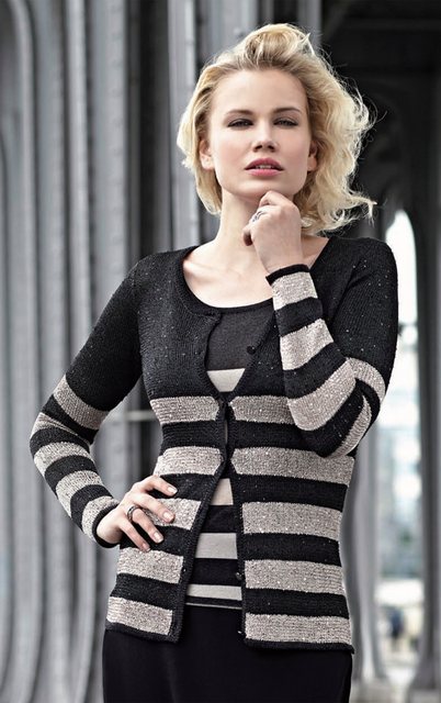 Passioni Cardigan Twinset mit Glitzergarn und schwarzen und taupefarbenen S günstig online kaufen