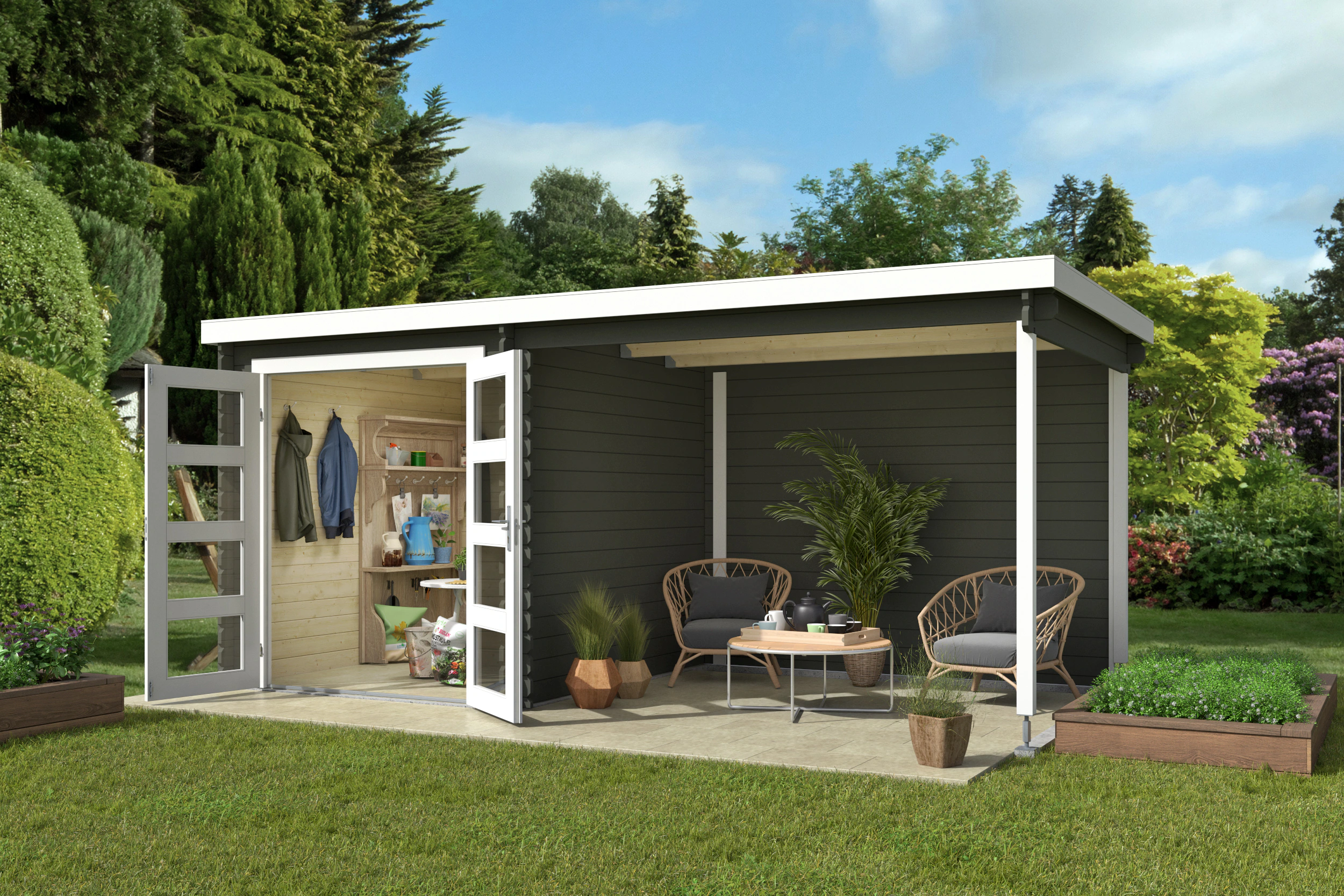 Nordic Holz Gartenhaus "Long Beach", (Unterstand inkl. Rückwand) günstig online kaufen
