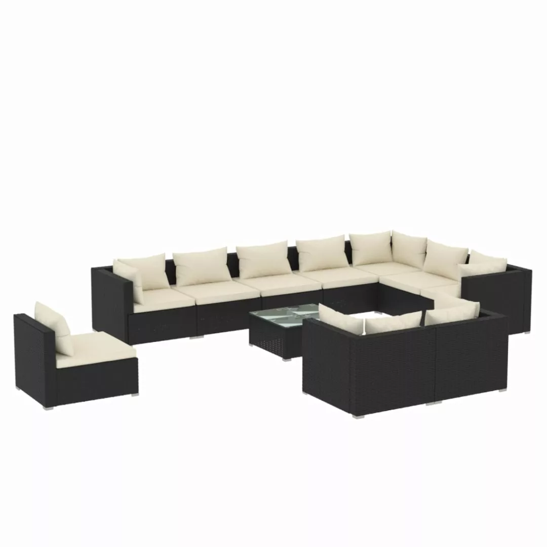 Vidaxl 11-tlg. Garten-lounge-set Mit Kissen Poly Rattan Schwarz günstig online kaufen