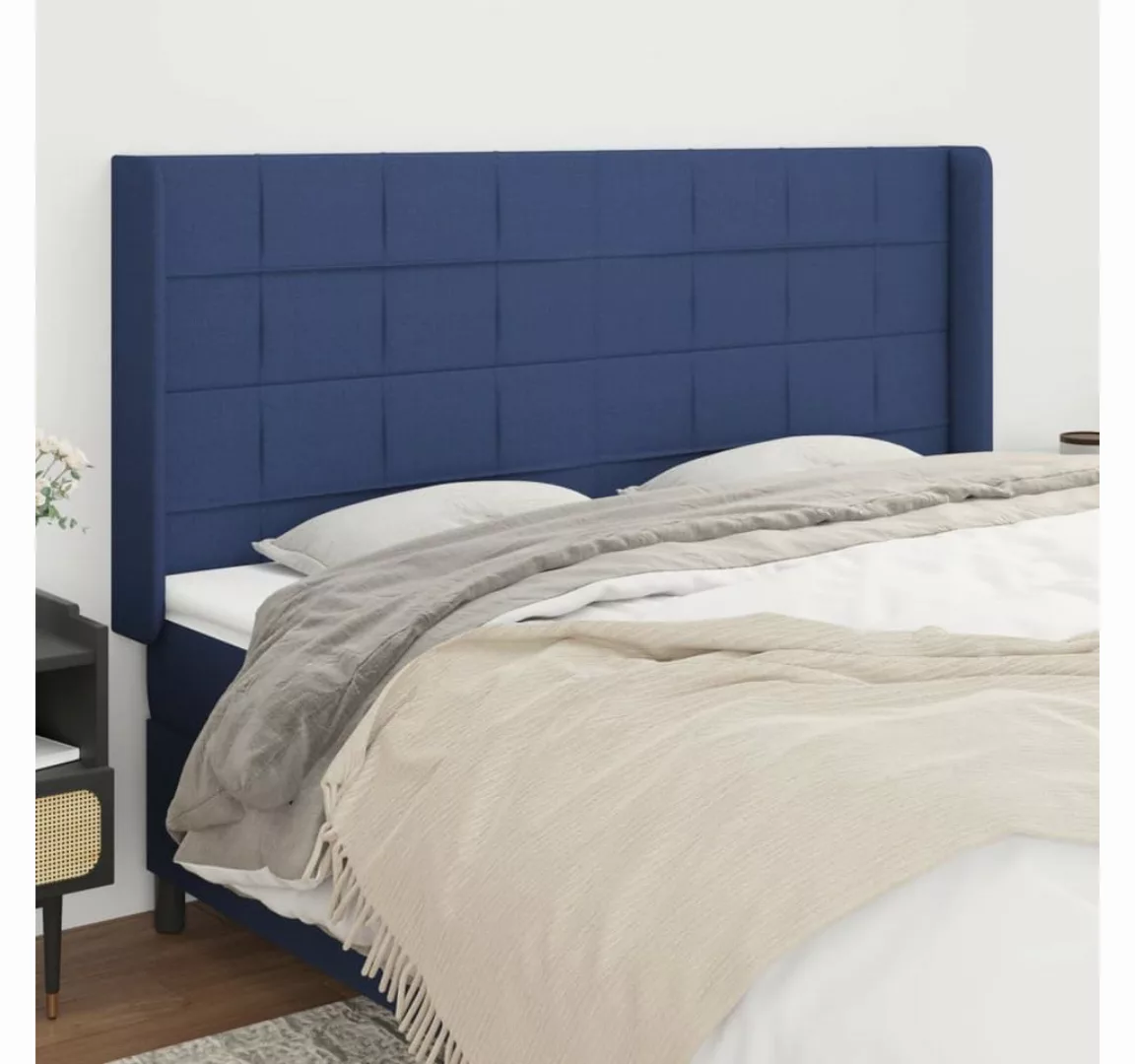 vidaXL Bett, Kopfteil mit Ohren Blau 183x16x118/128 cm Stoff günstig online kaufen