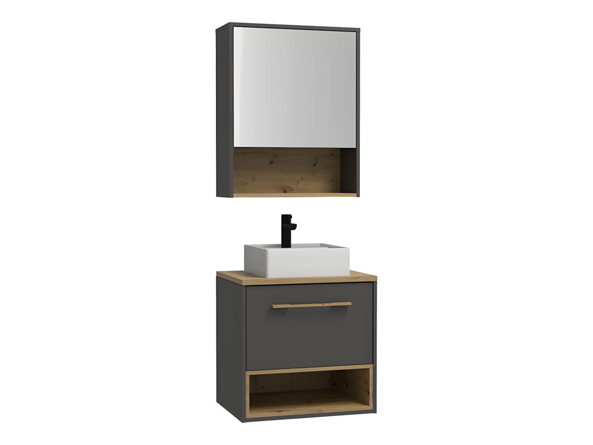 Badmöbel hängend mit Aufsatzwaschbecken & Spiegelschrank - B. 60 cm - Anthr günstig online kaufen
