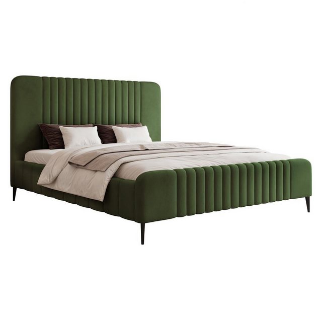 Compleo Polsterbett Design Bett mit hohen Kopfteil und Füßen, Glamour Bett günstig online kaufen