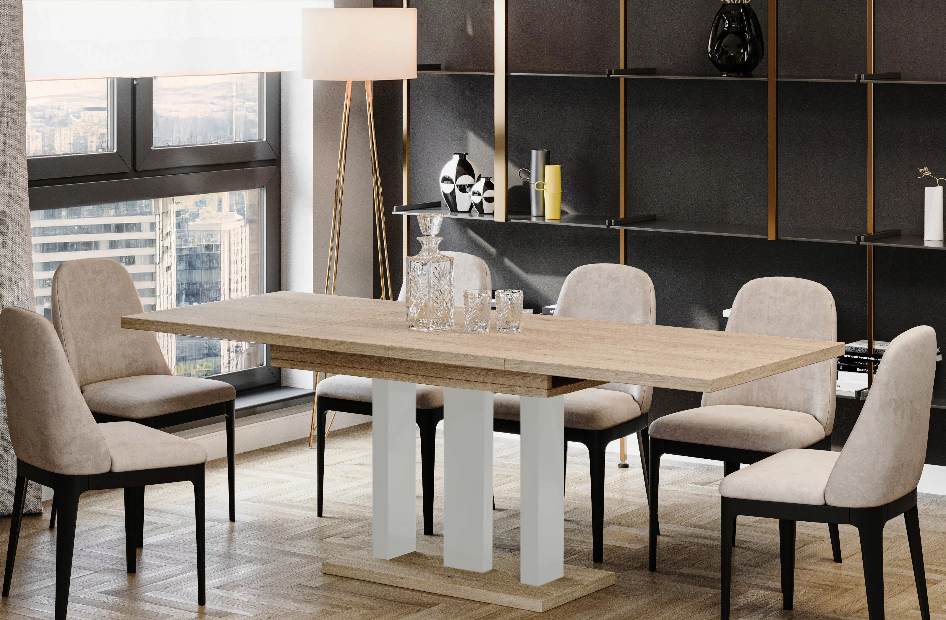 Endo-Moebel Säulen-Esstisch "Appia White" 130-210cm ausziehbar günstig online kaufen