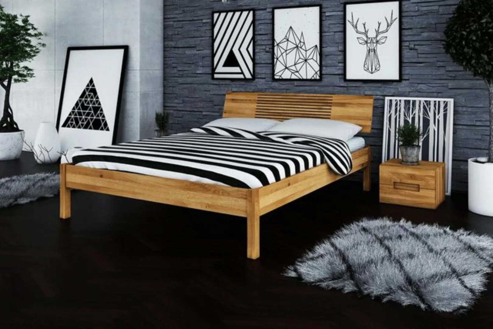 Natur24 Einzelbett Bett Bento 6 Wildeiche massiv 160x200 mit Holzkopfteil u günstig online kaufen