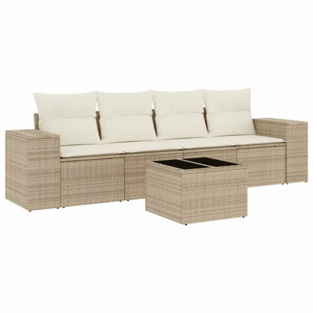 vidaXL Sofaelement 5-tlg. Garten-Sofagarnitur mit Kissen Beige Poly Rattan günstig online kaufen