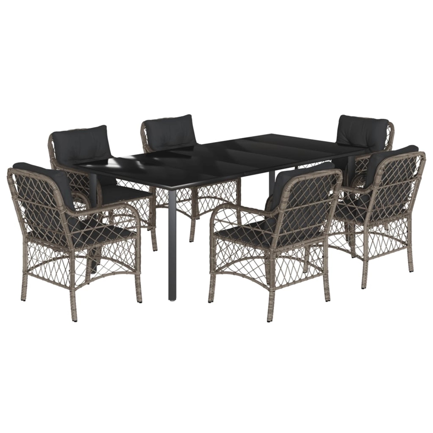 vidaXL 7-Tlg Garten-Essgruppe mit Kissen Grau Poly Rattan 3212136 günstig online kaufen