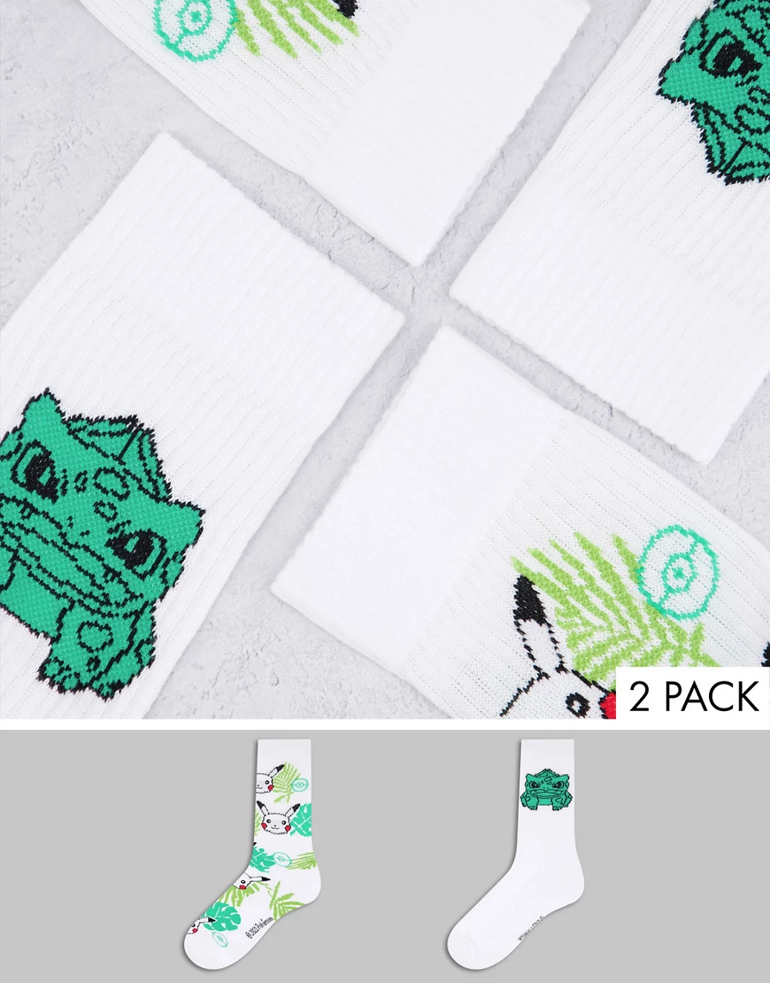 ASOS DESIGN – 2er-Pack Pokemon-Socken mit grünem Blattmotiv-Mehrfarbig günstig online kaufen