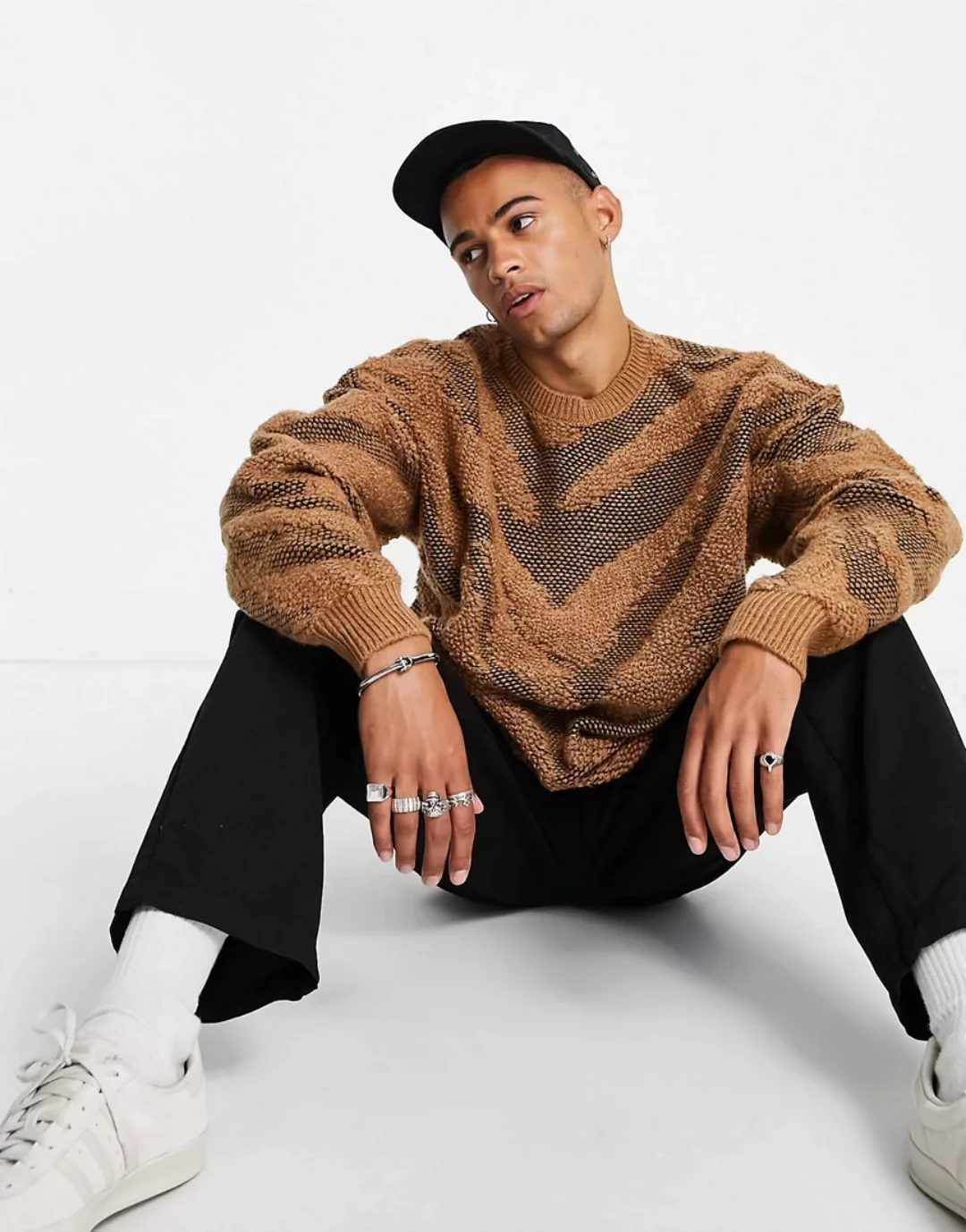 Topman – Strukturierter Pullover mit Zebramuster in Hellbraun günstig online kaufen