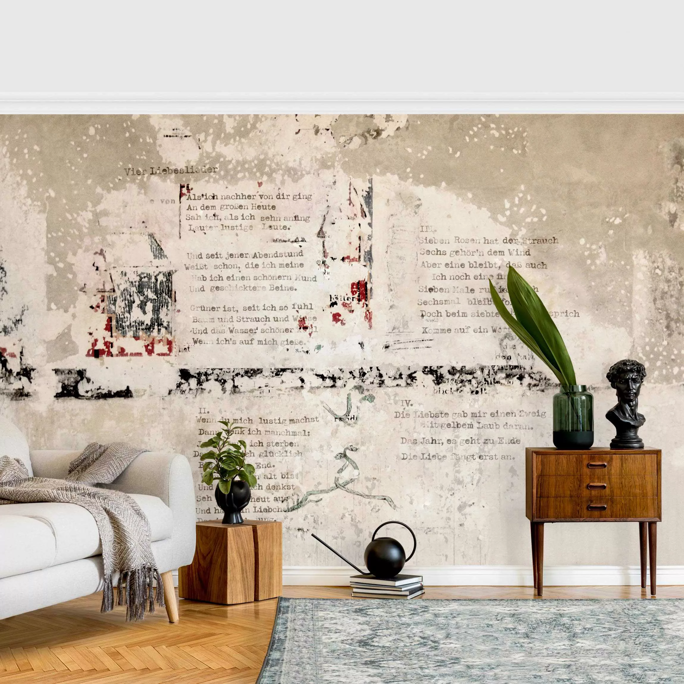 Bilderwelten Fototapete Alte Betonwand mit Bertolt Brecht Versen creme Gr. günstig online kaufen