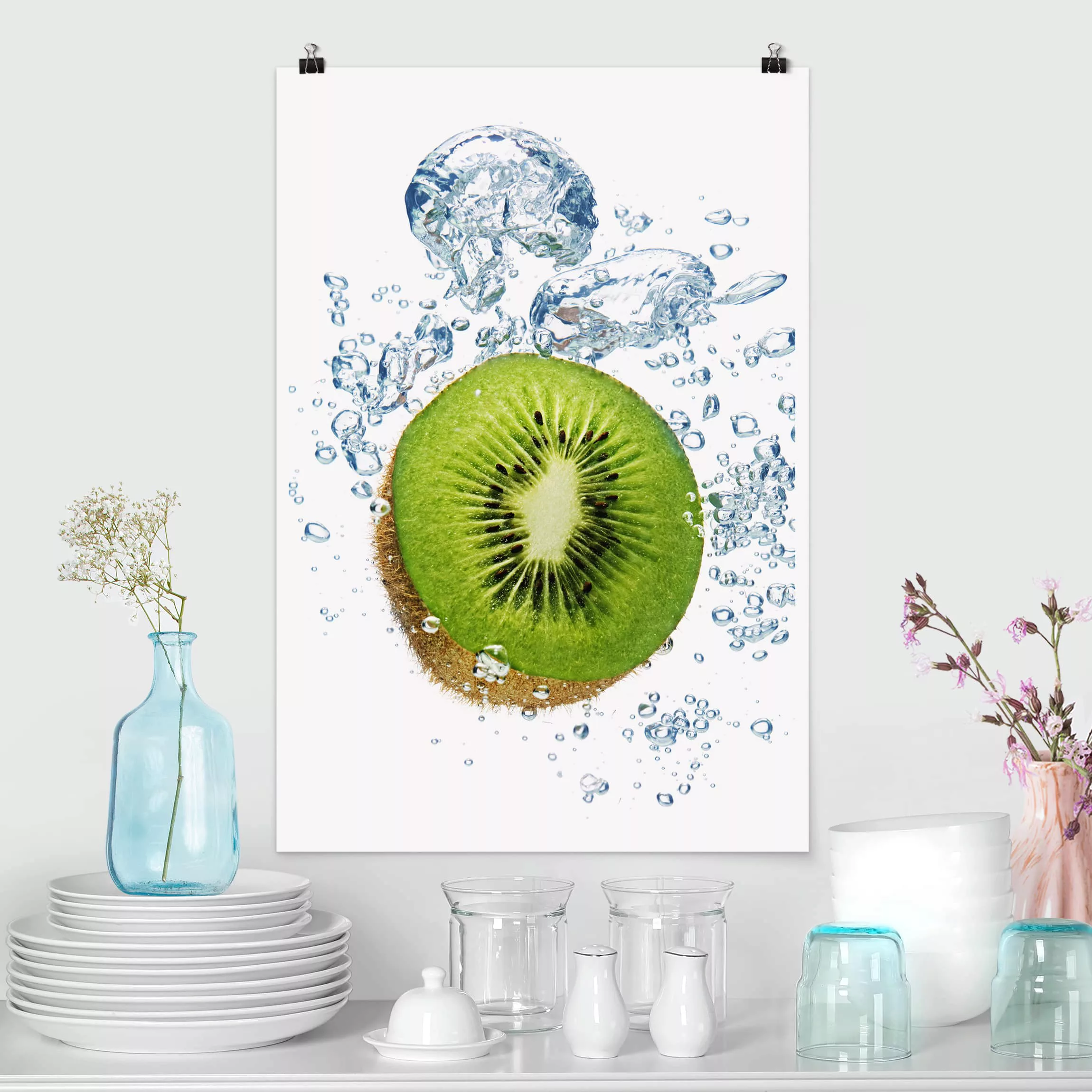 Poster Küche - Hochformat Kiwi Bubbles günstig online kaufen