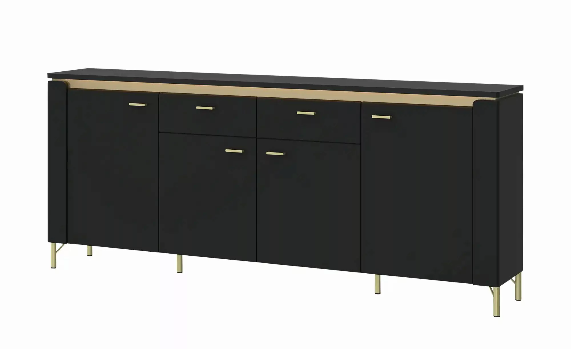 Sideboard mit Softclose Losini ¦ schwarz ¦ Maße (cm): B: 200,3 H: 87,3 T: 4 günstig online kaufen