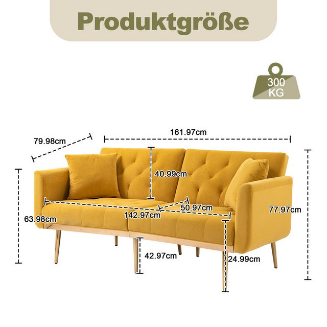 HIYORI Sofa Samtsofa mit 3 Sitzplätzen – Verstellbares Robustes Schlafsofa, günstig online kaufen