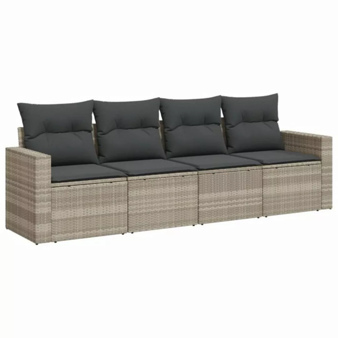 vidaXL Sofaelement 4-tlg. Garten-Sofagarnitur mit Kissen Hellgrau Poly Ratt günstig online kaufen