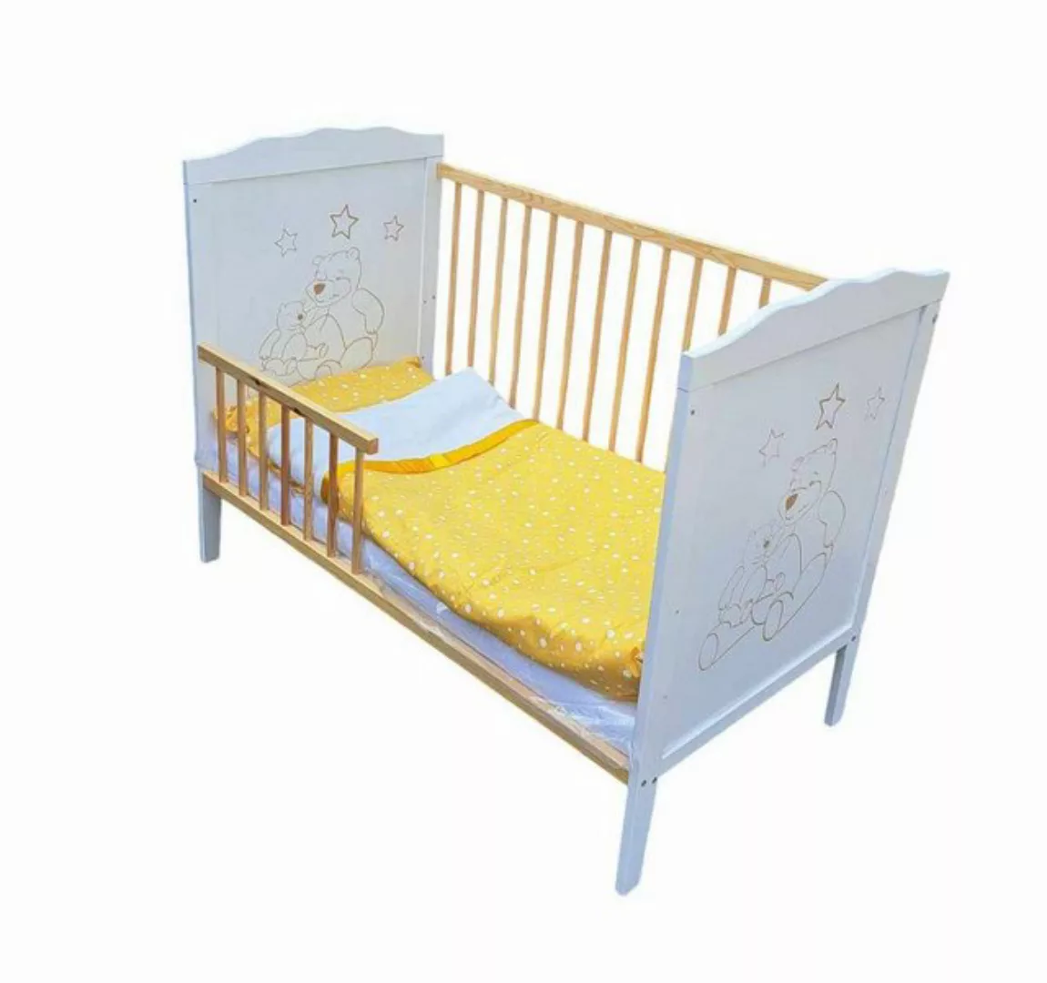 Babyhafen Babybett Komplettbett 60 × 120 White & Natur Schutzgitter Gitterb günstig online kaufen