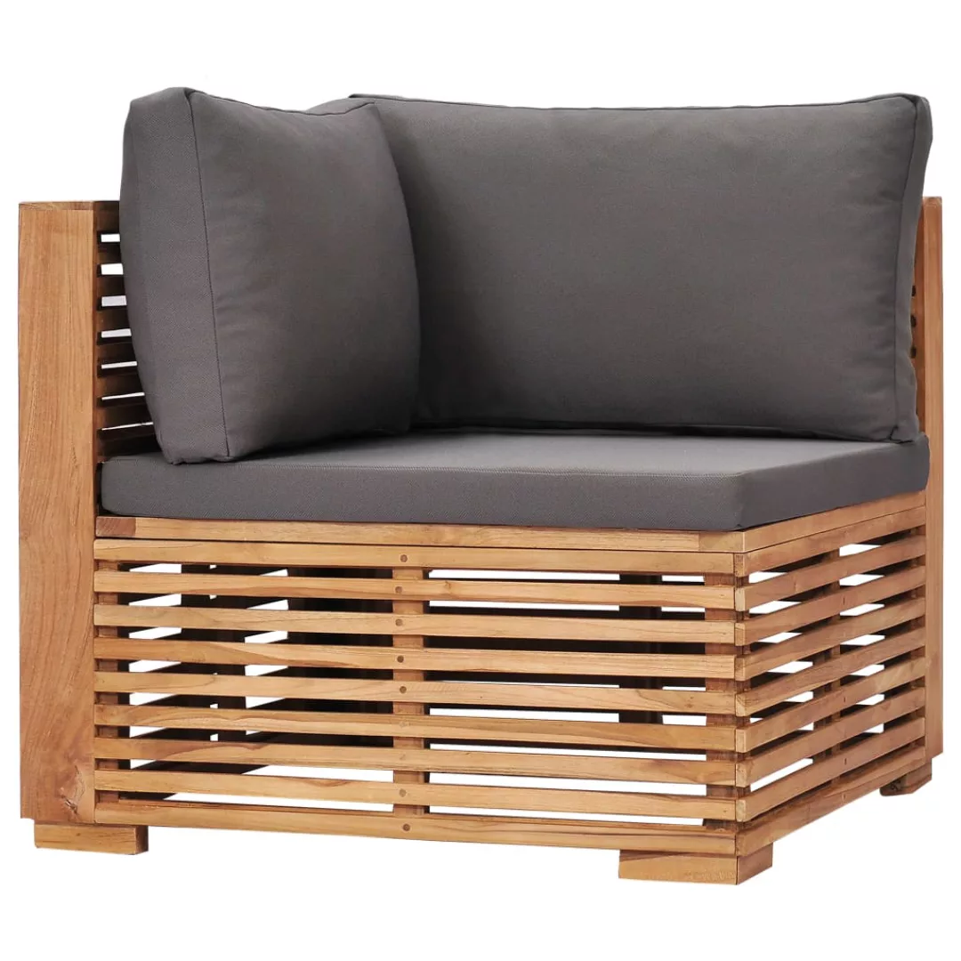 Garten-ecksofa Mit Grauer Auflage Massivholz Teak günstig online kaufen