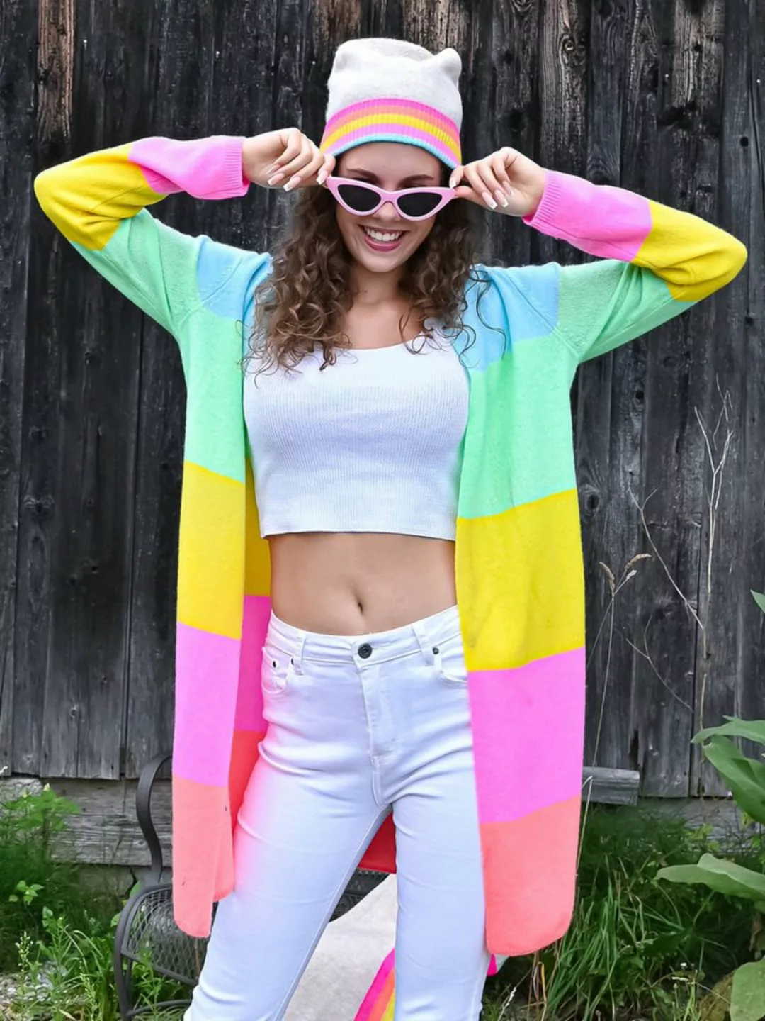 Zwillingsherz Strickjacke Kaschmir Longcardigan Rainbow günstig online kaufen