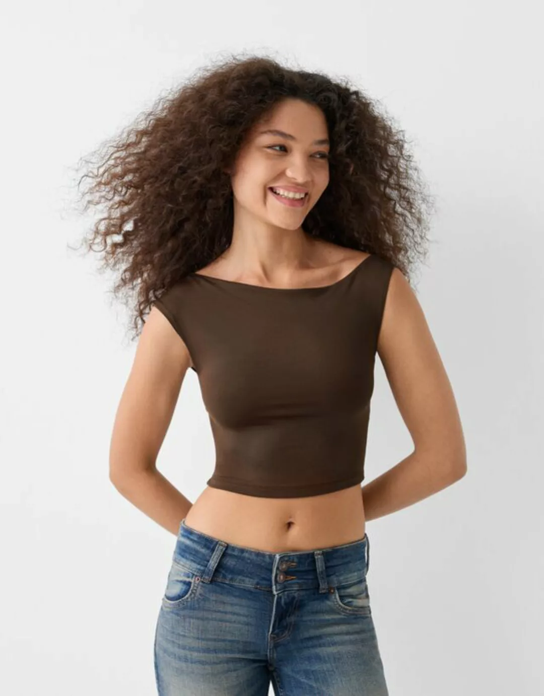 Bershka Ärmelloses, Asymmetrisches Shirt Damen Xs Braun günstig online kaufen