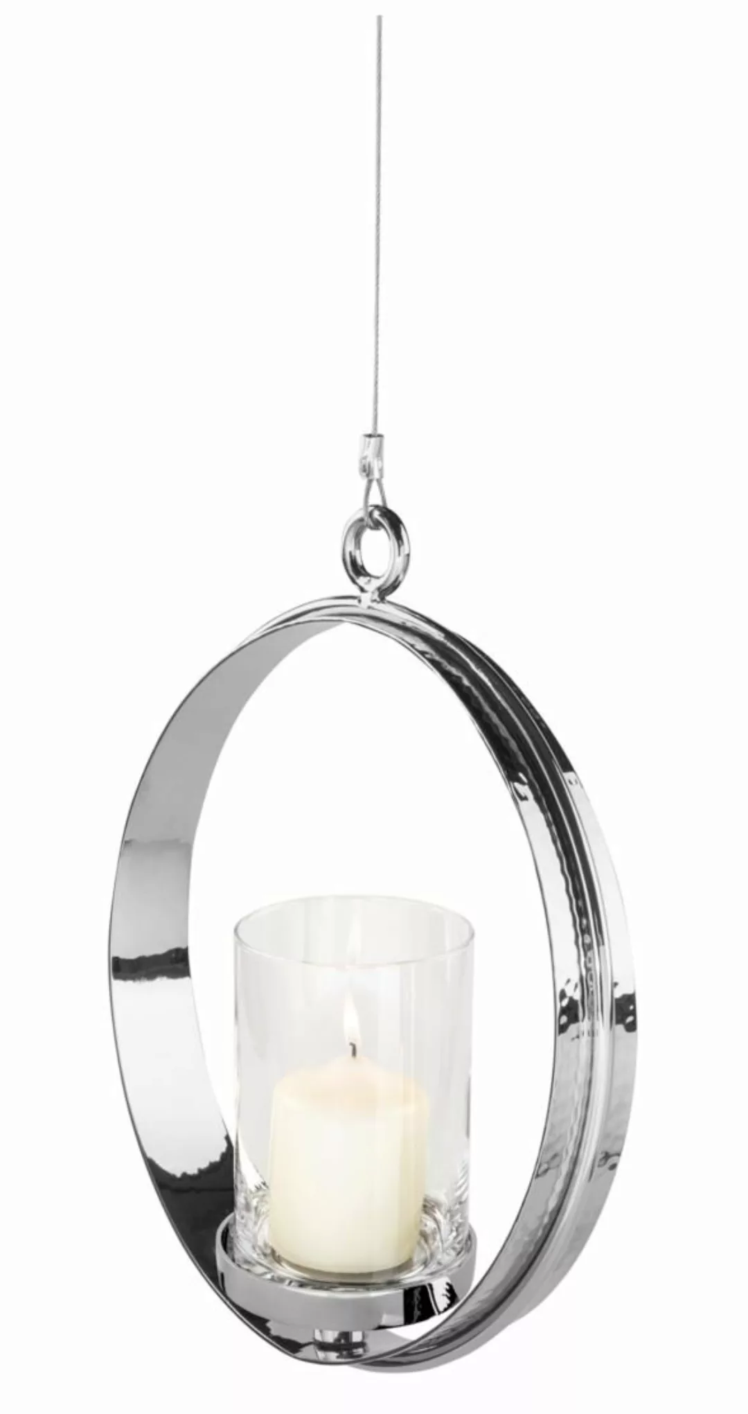 Fink Kerzenleuchter COLETTE Stumpenhalter m. Glas zum Hängen 46 cm (silber) günstig online kaufen