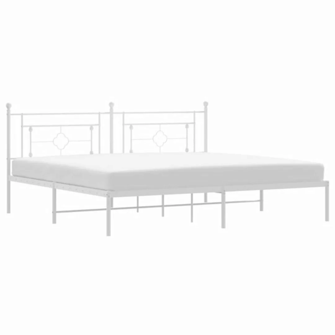 vidaXL Bettgestell, Bettrahmen mit Kopfteil Metall Weiß 193x203 cm günstig online kaufen