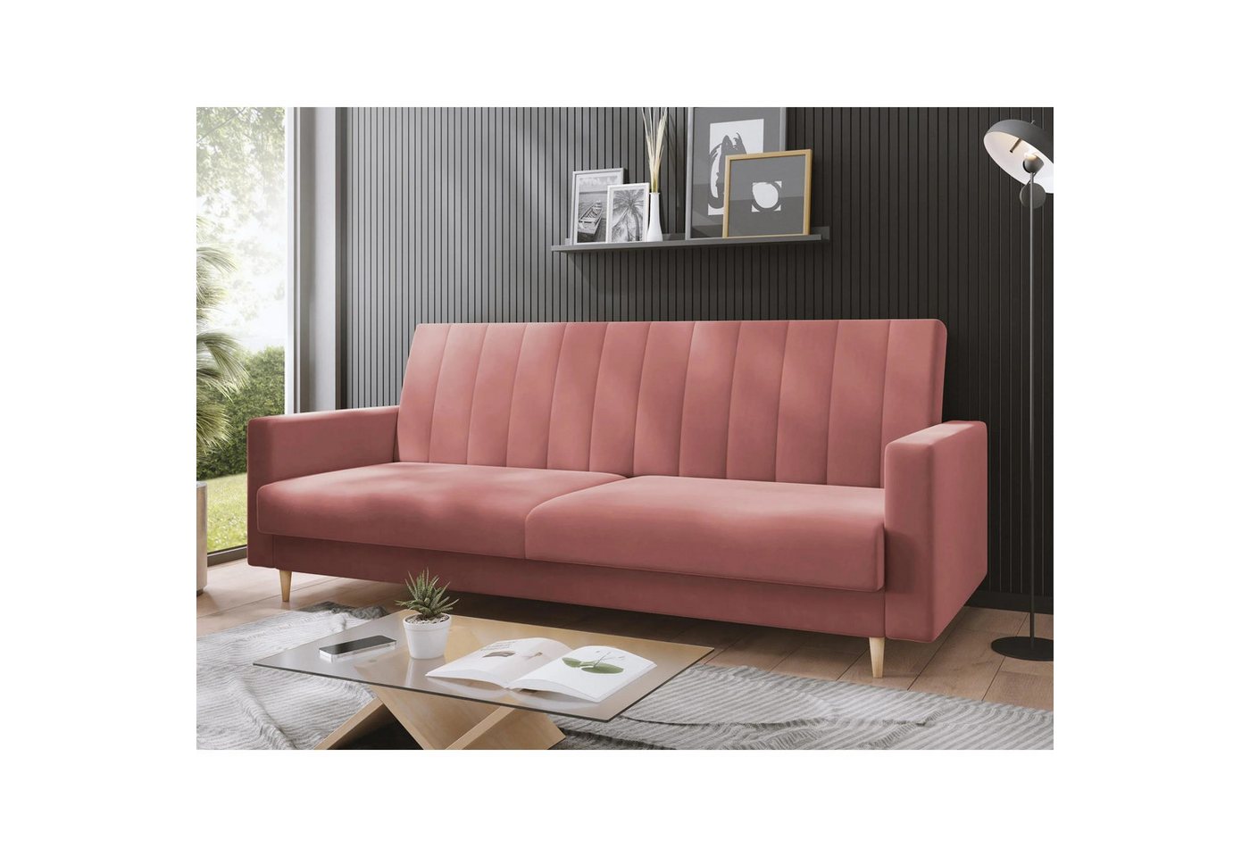 Beautysofa Sofa PAROS, mit Knöpfen, mit Schlaffunktion, B:214/H:90/T:86cm, günstig online kaufen