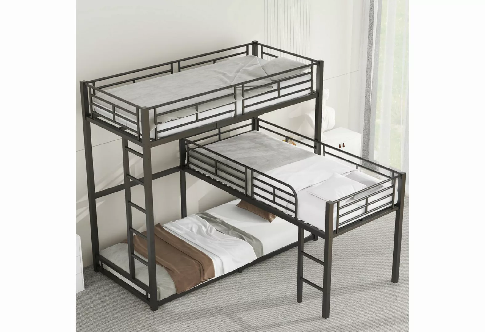 HAUSS SPLOE Etagenbett 90*200cm Dreifach-Bett aus Eisenrahmen, hohes Geländ günstig online kaufen
