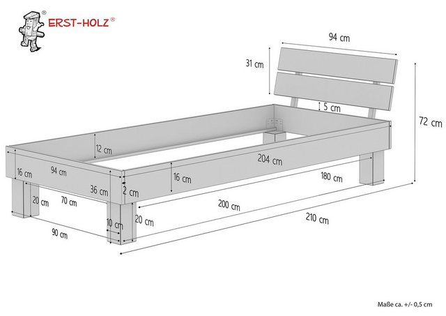 ERST-HOLZ Bett Modernes Buchebett 90x200 mit Rost, Buchefarblos lackiert günstig online kaufen