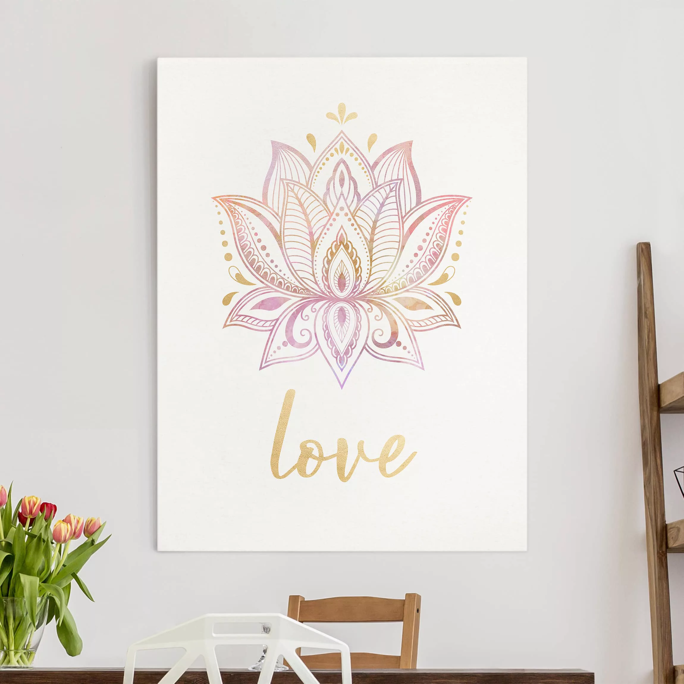 Leinwandbild Lotus Illustration Love gold rosa günstig online kaufen