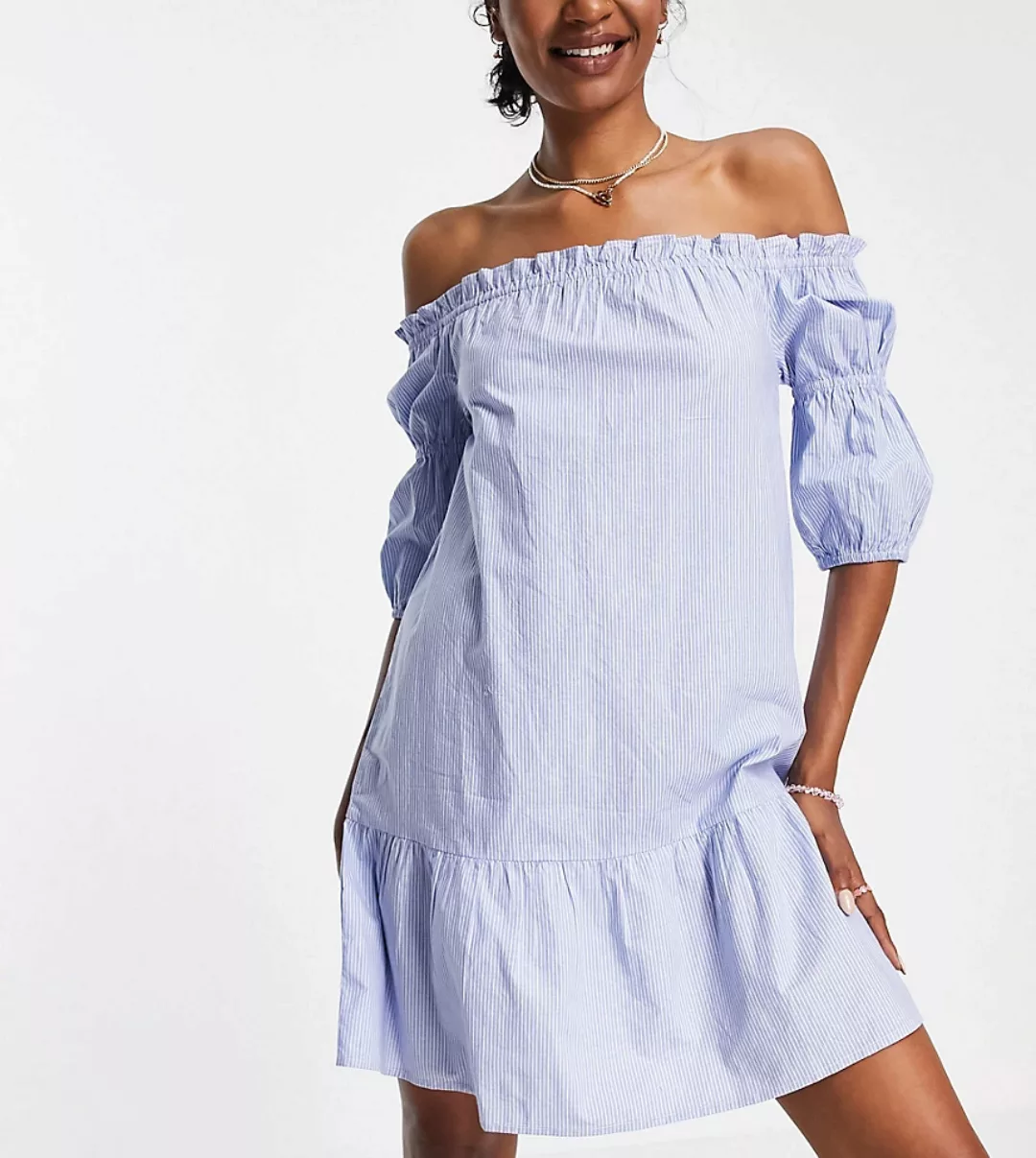 Influence Tall – Schulterfreies Minikleid in Blau gestreift günstig online kaufen