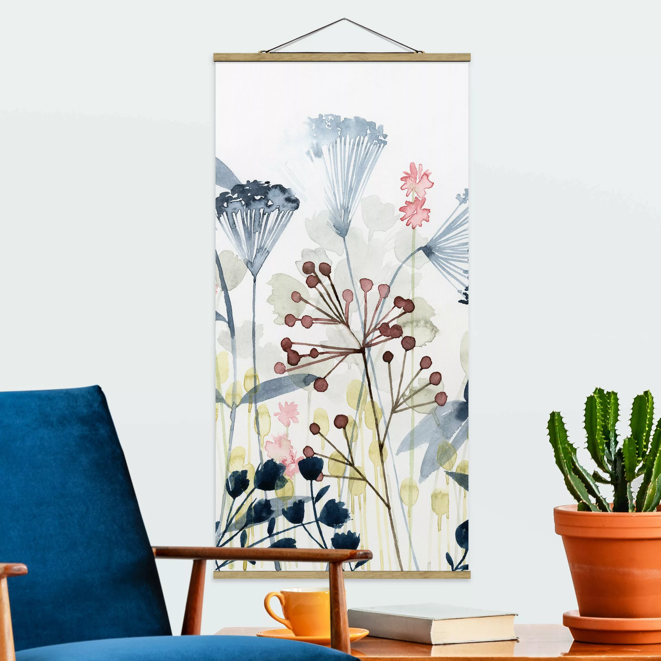 Stoffbild Blumen mit Posterleisten - Hochformat Wildblumen Aquarell I günstig online kaufen