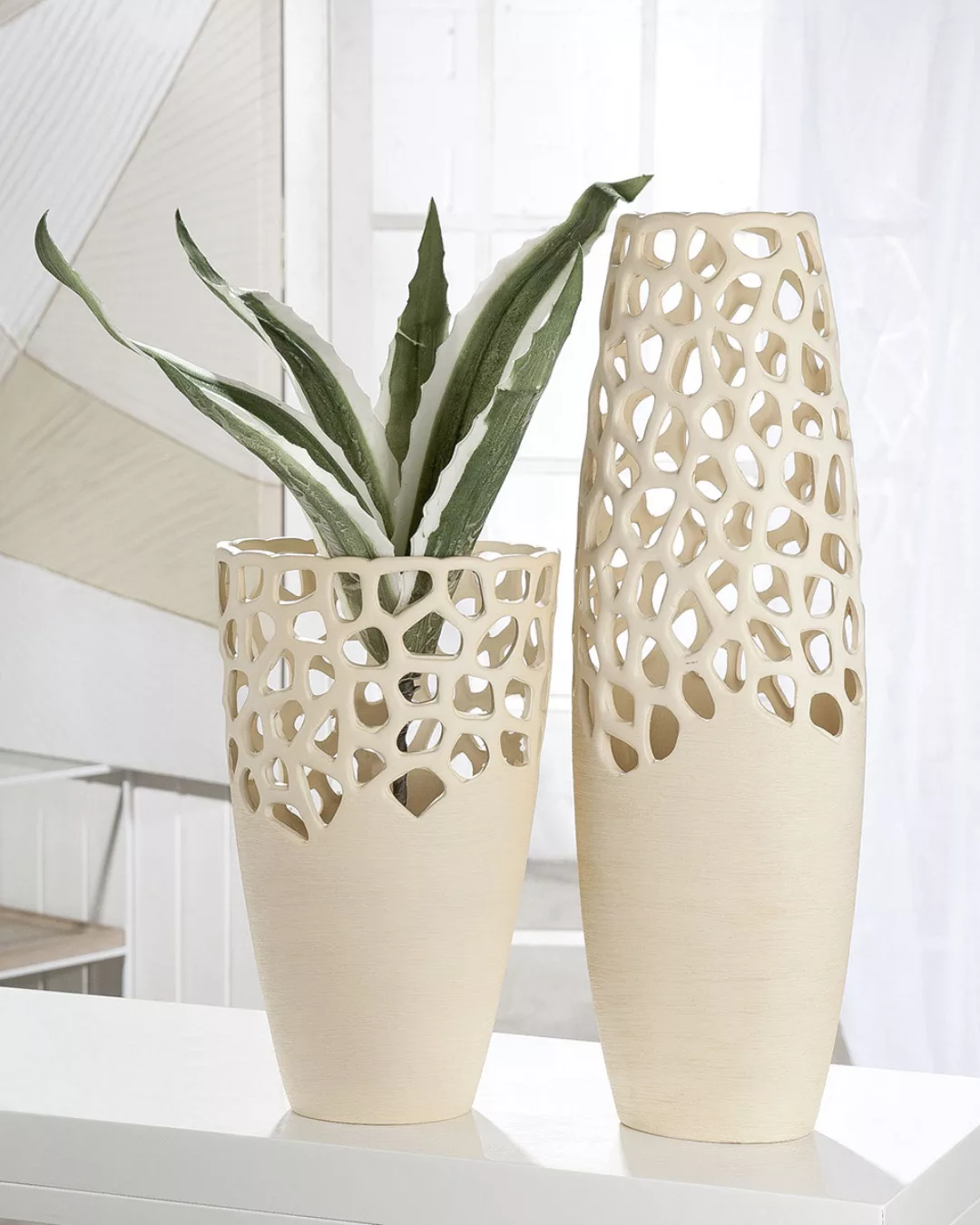 GILDE Bodenvase »Bologna, Dekovase«, (1 St.), Vase aus Keramik, mit gekratz günstig online kaufen
