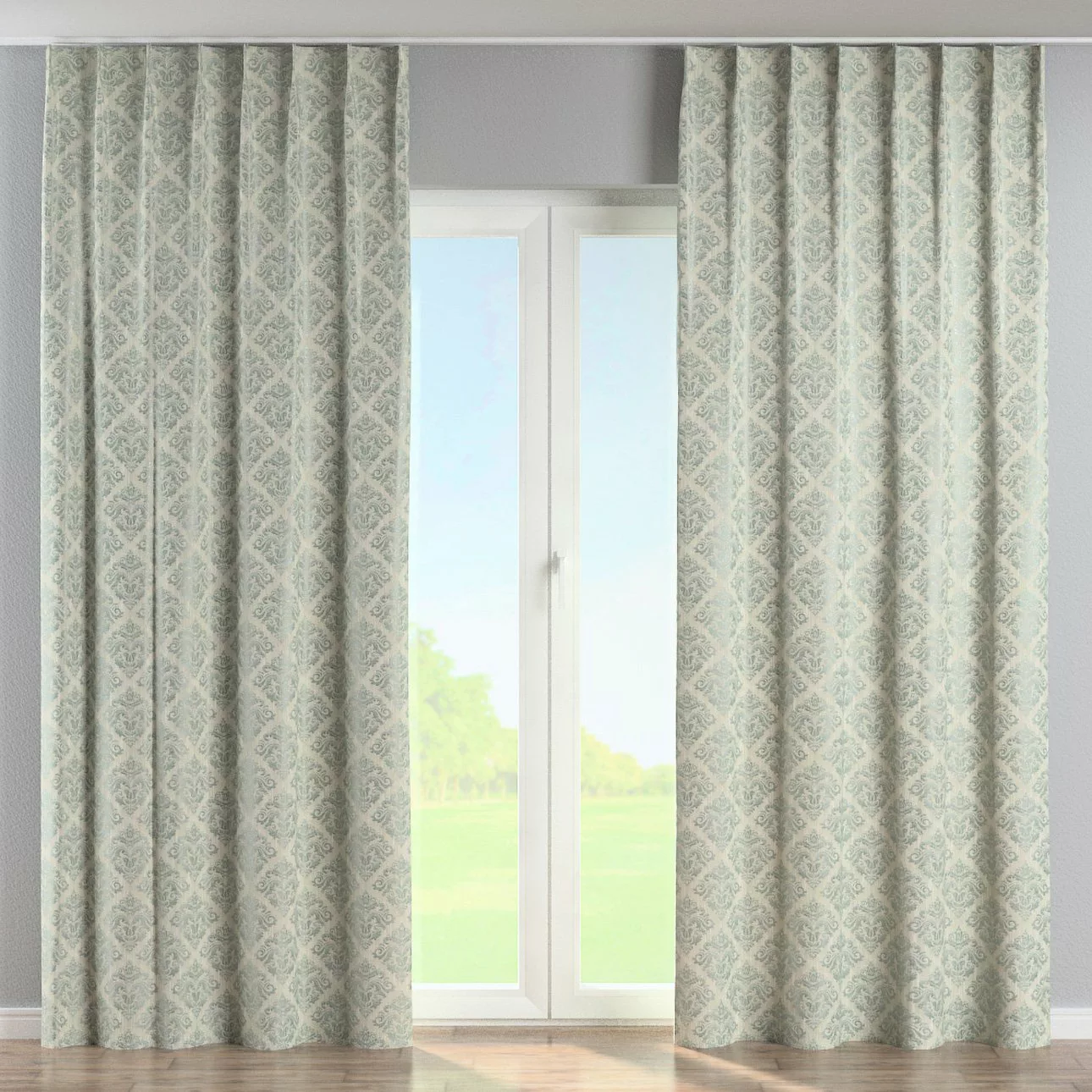 Vorhang mit flämischen 1-er Falten, silbern-blau, Imperia Premium (144-11) günstig online kaufen