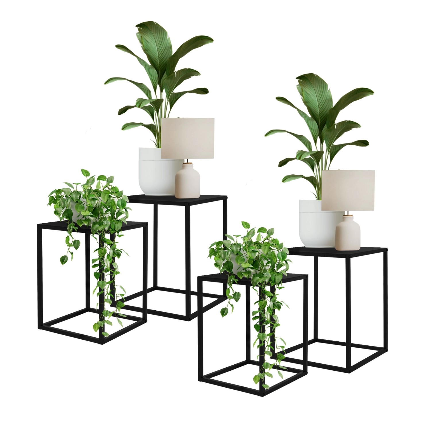 ML-Design Blumenständer 4Er Set Schwarz Metall 30x40x30cm 35x45x35cm Quadra günstig online kaufen