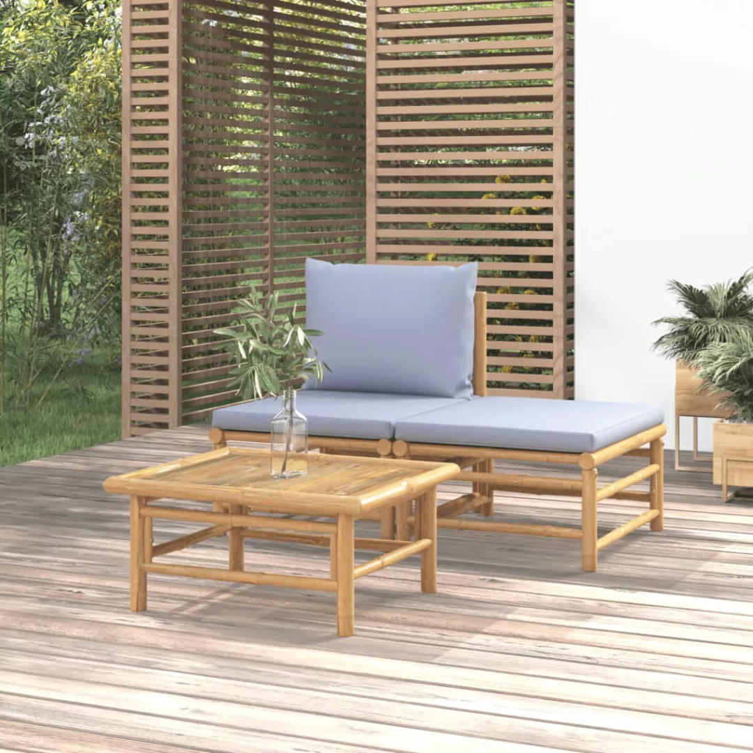 Vidaxl 3-tlg. Garten-lounge-set Mit Hellgrauen Kissen Bambus günstig online kaufen