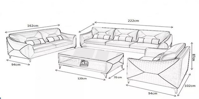 Xlmoebel Sofa Zeitgemäßes Sofa Wohnlandschaft 3-Sitzer Couchtisch Set Leder günstig online kaufen