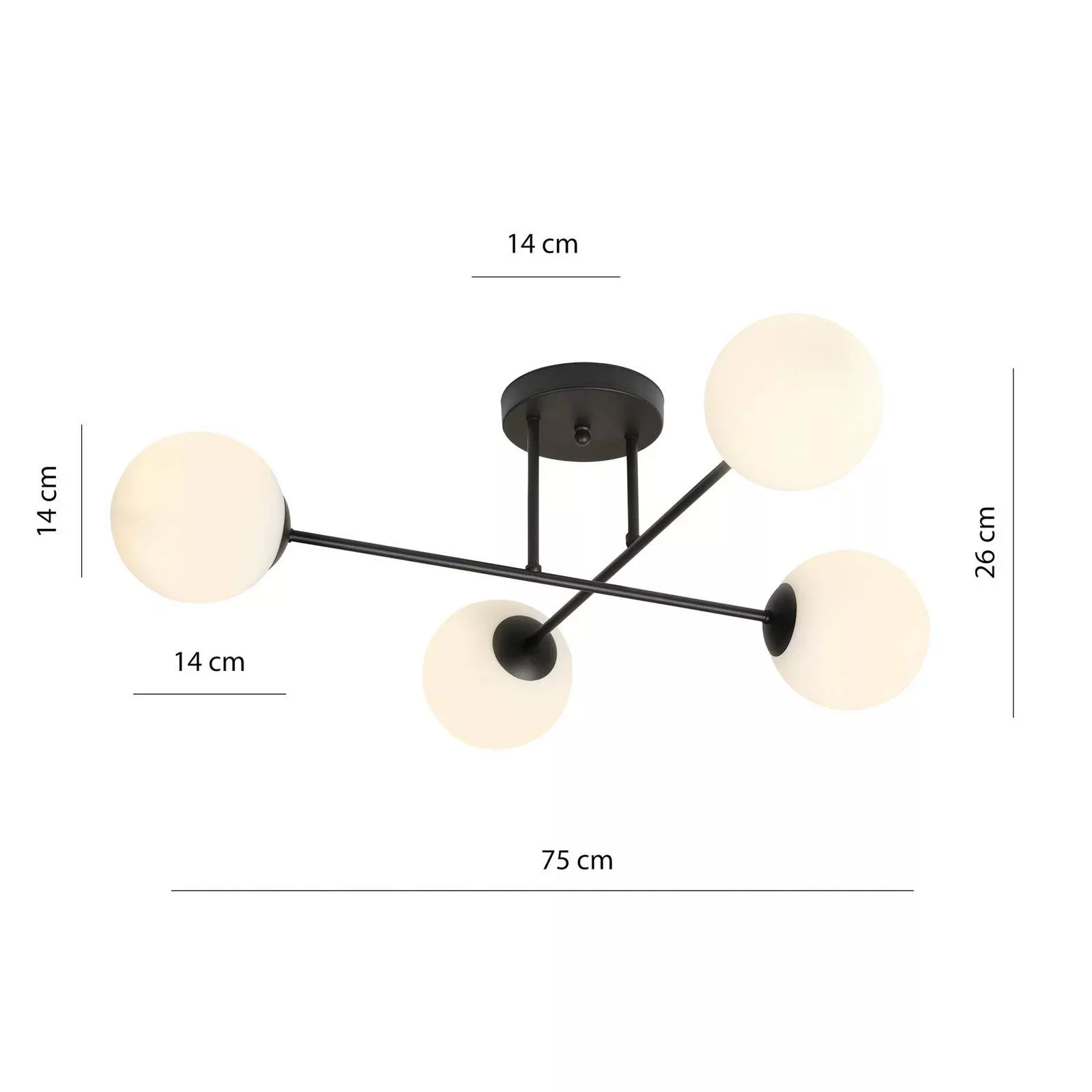 Deckenlampe Glassy, 4-flg., gekreuzt, schwarz/opal günstig online kaufen