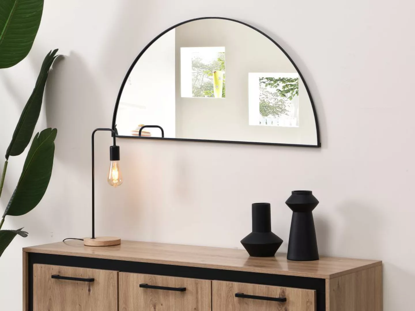 Spiegel halbrund Design - 50 x 100 cm - Schwarz - GAVRA günstig online kaufen