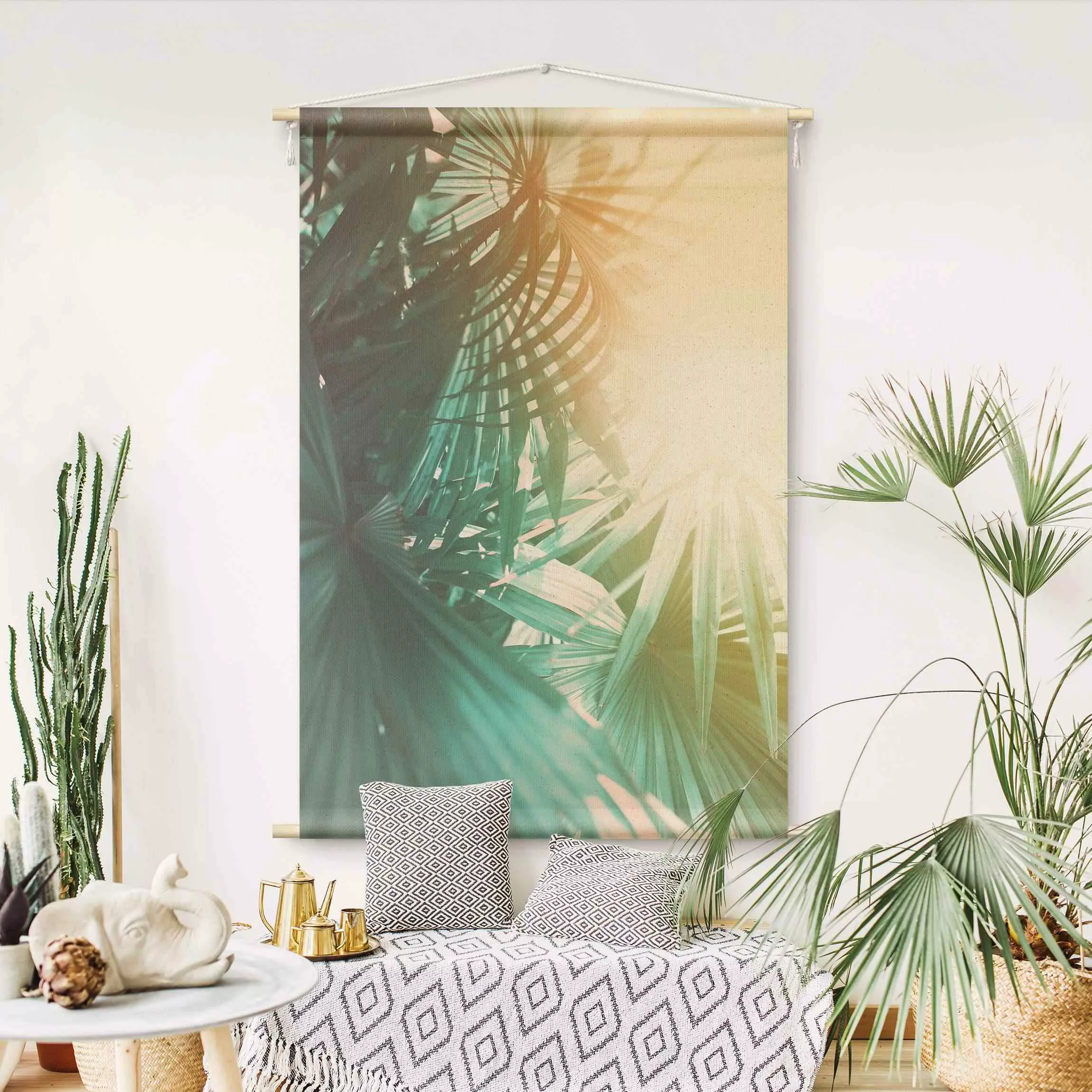 Wandteppich Tropische Pflanzen Palmen bei Sonnenuntergang günstig online kaufen