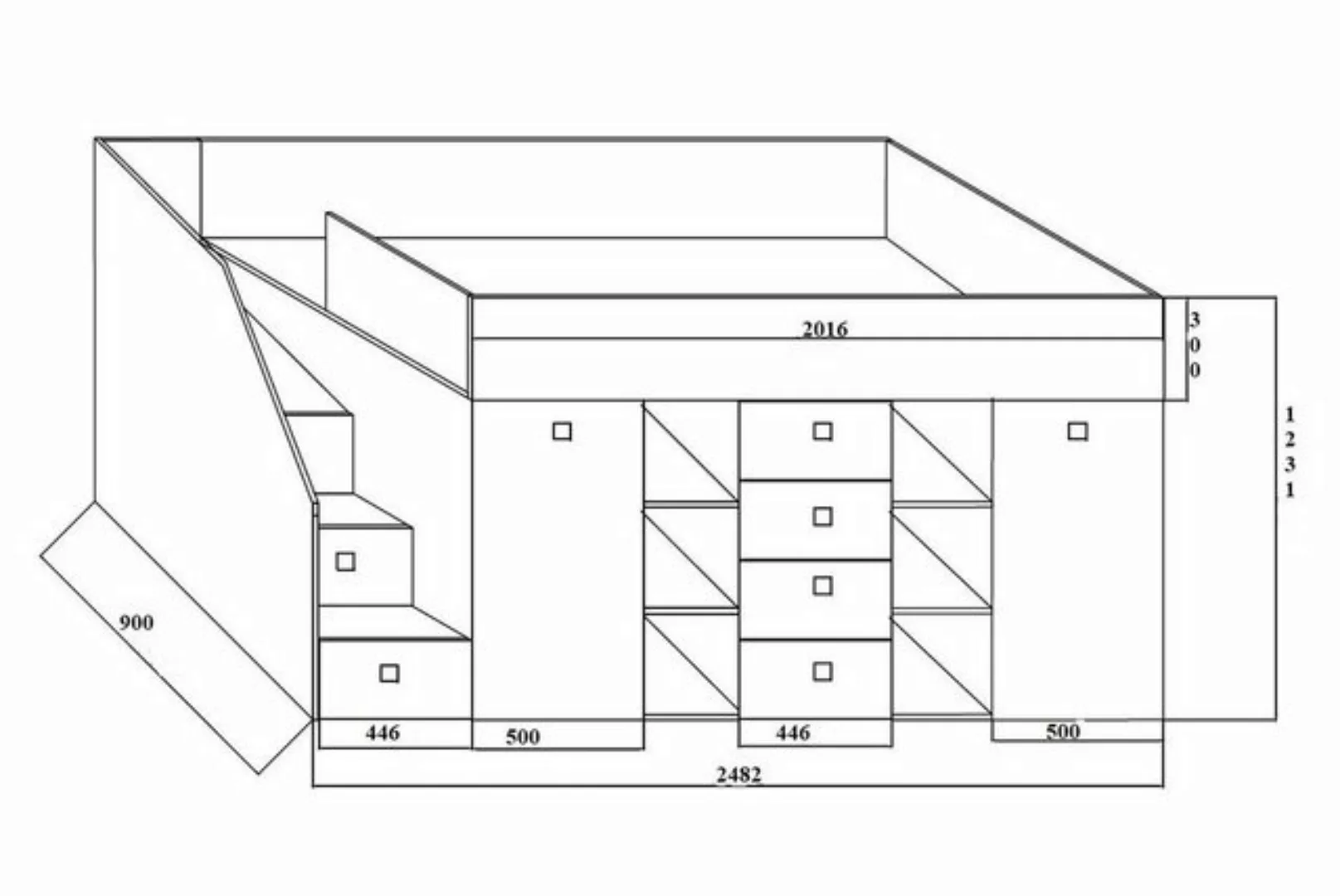 Unique Home Hochbett Kinderbett TOL 3L, mit Schreibtisch, Schrank und Schub günstig online kaufen