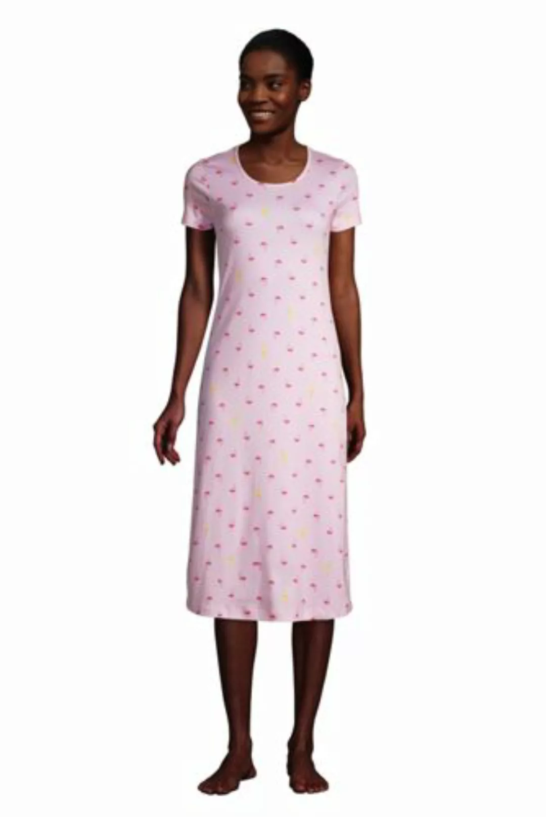 Wadenlanges Supima Kurzarm-Nachthemd, Damen, Größe: L Normal, Pink, Jersey, günstig online kaufen
