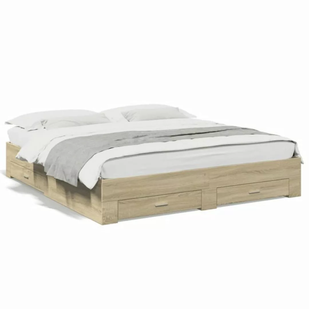 vidaXL Bett Bettgestell mit Schubladen Sonoma-Eiche 200x200cm Holzwerkstoff günstig online kaufen
