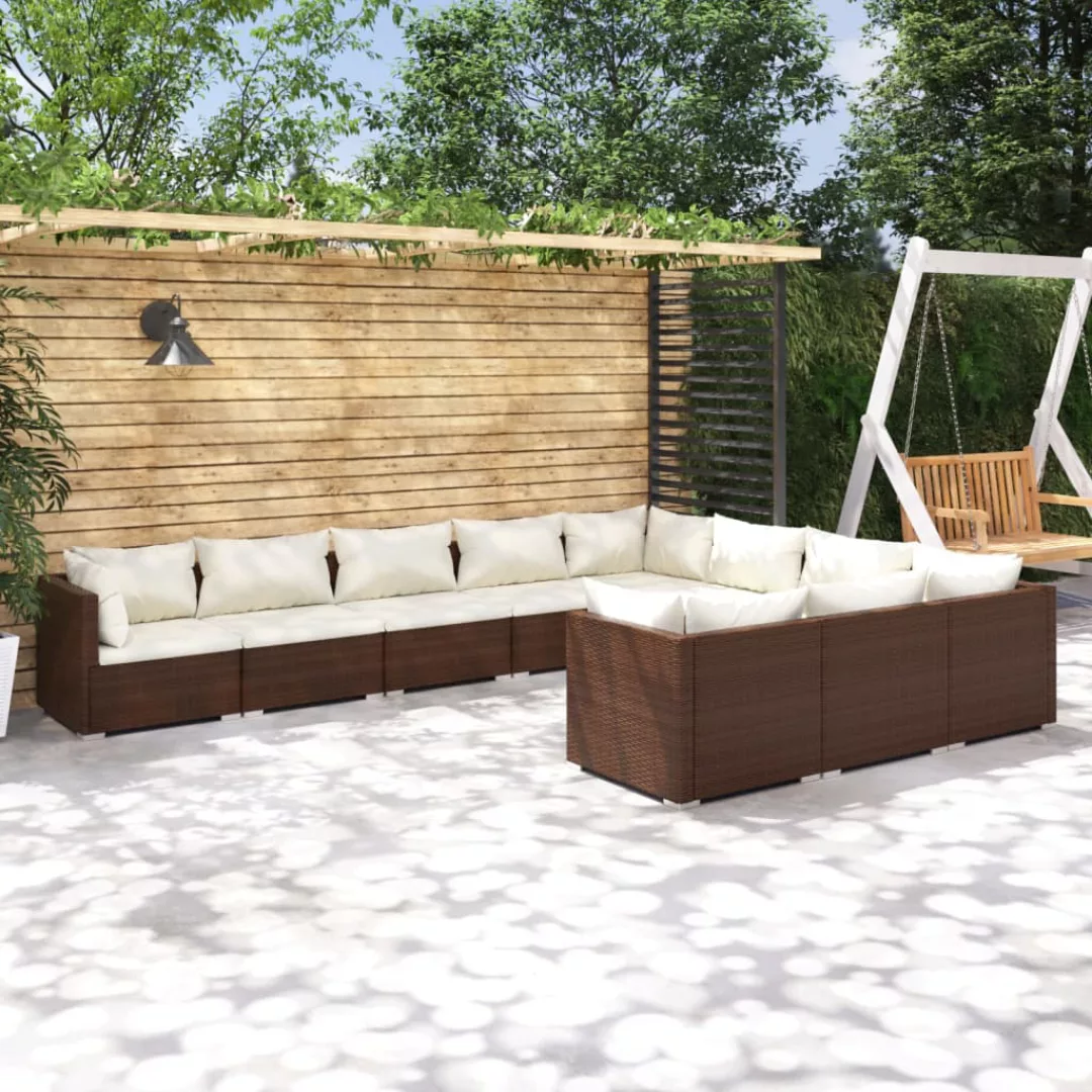 Vidaxl 10-tlg. Garten-lounge-set Mit Kissen Poly Rattan Braun günstig online kaufen