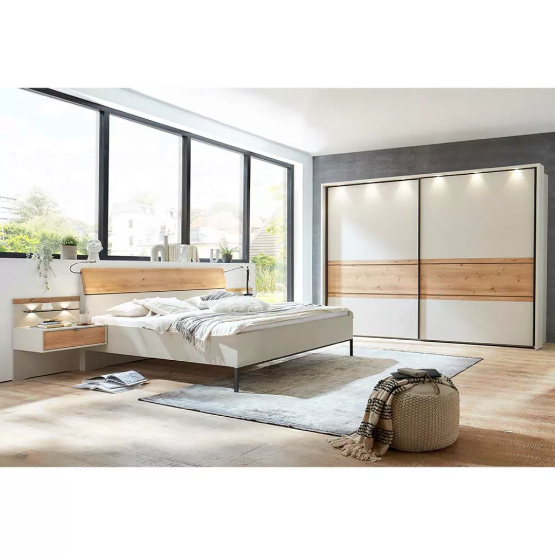 Modernes Schlafzimmer Set in Eiche Bianco Beige (vierteilig) günstig online kaufen