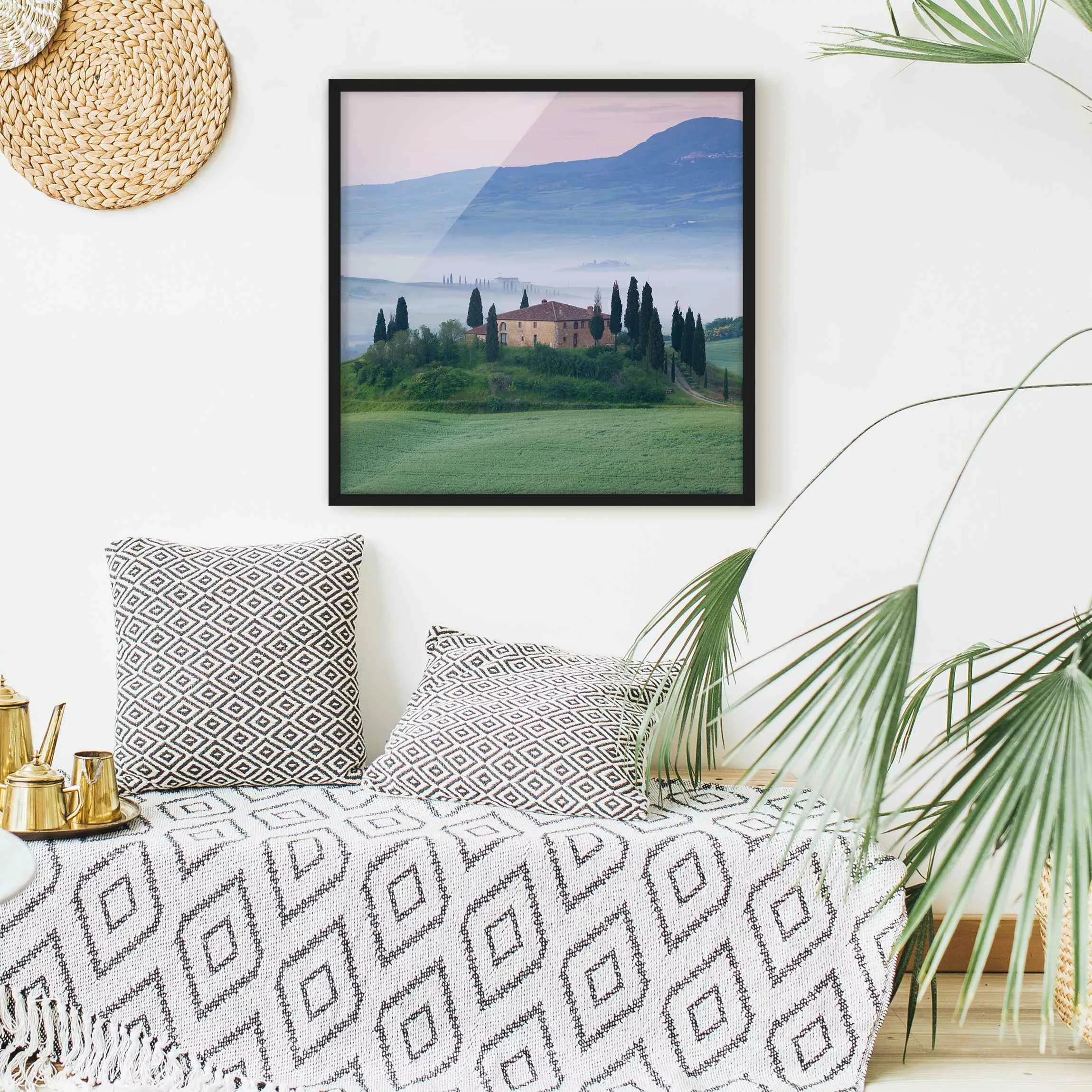 Bild mit Rahmen Natur & Landschaft - Quadrat Sonnenaufgang in der Toskana günstig online kaufen